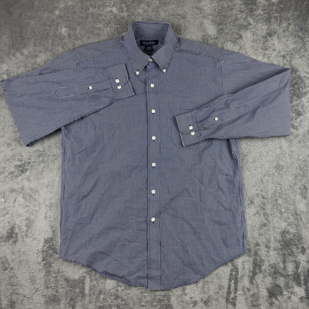 Brooks Brothers Shirt Mens Medium Blue White Non-Iron Button Down Gingham Check‎ - Picture 2 of 6